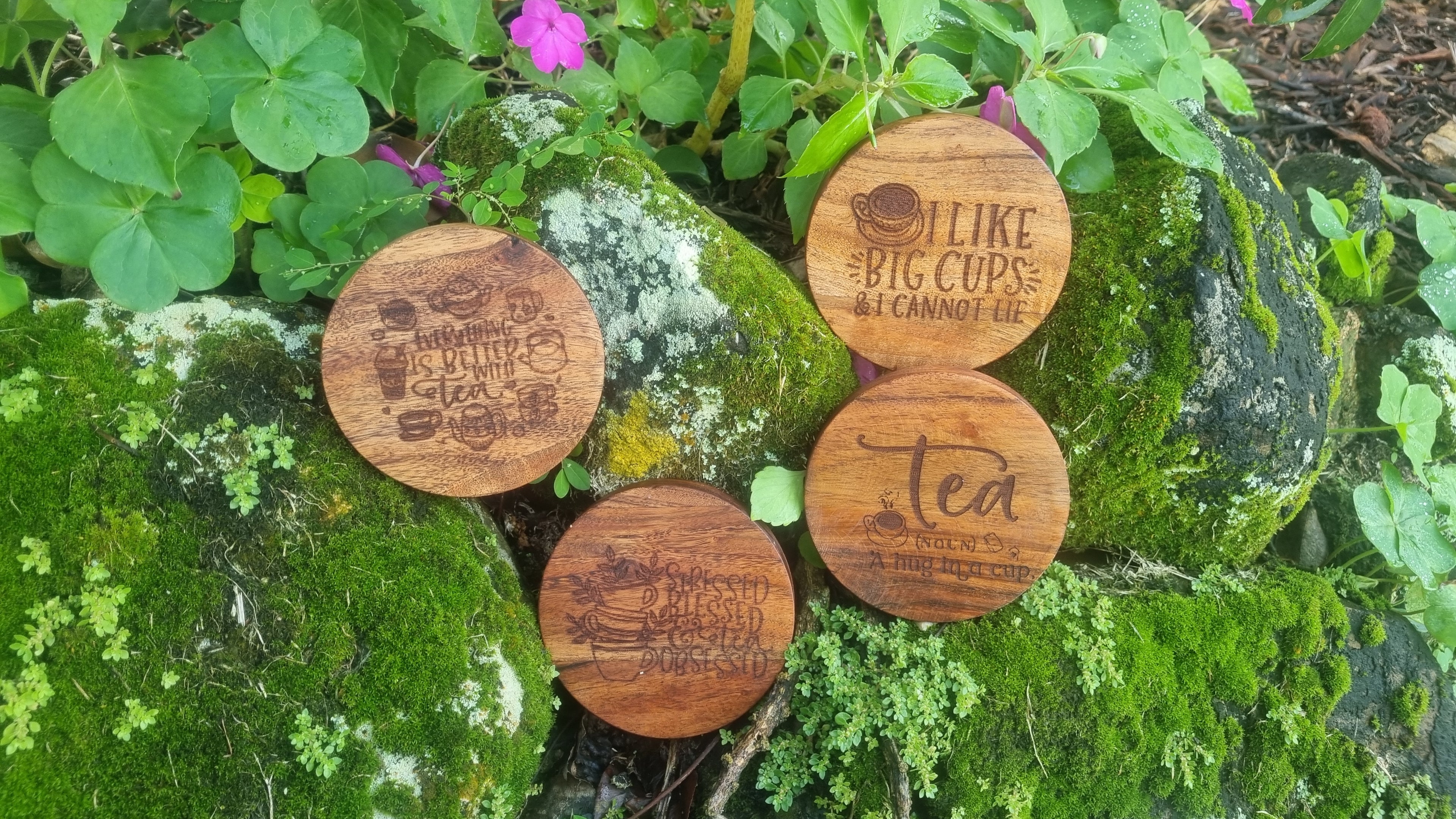 TEA Acacia Wood Laser Engraved Custom Coasters