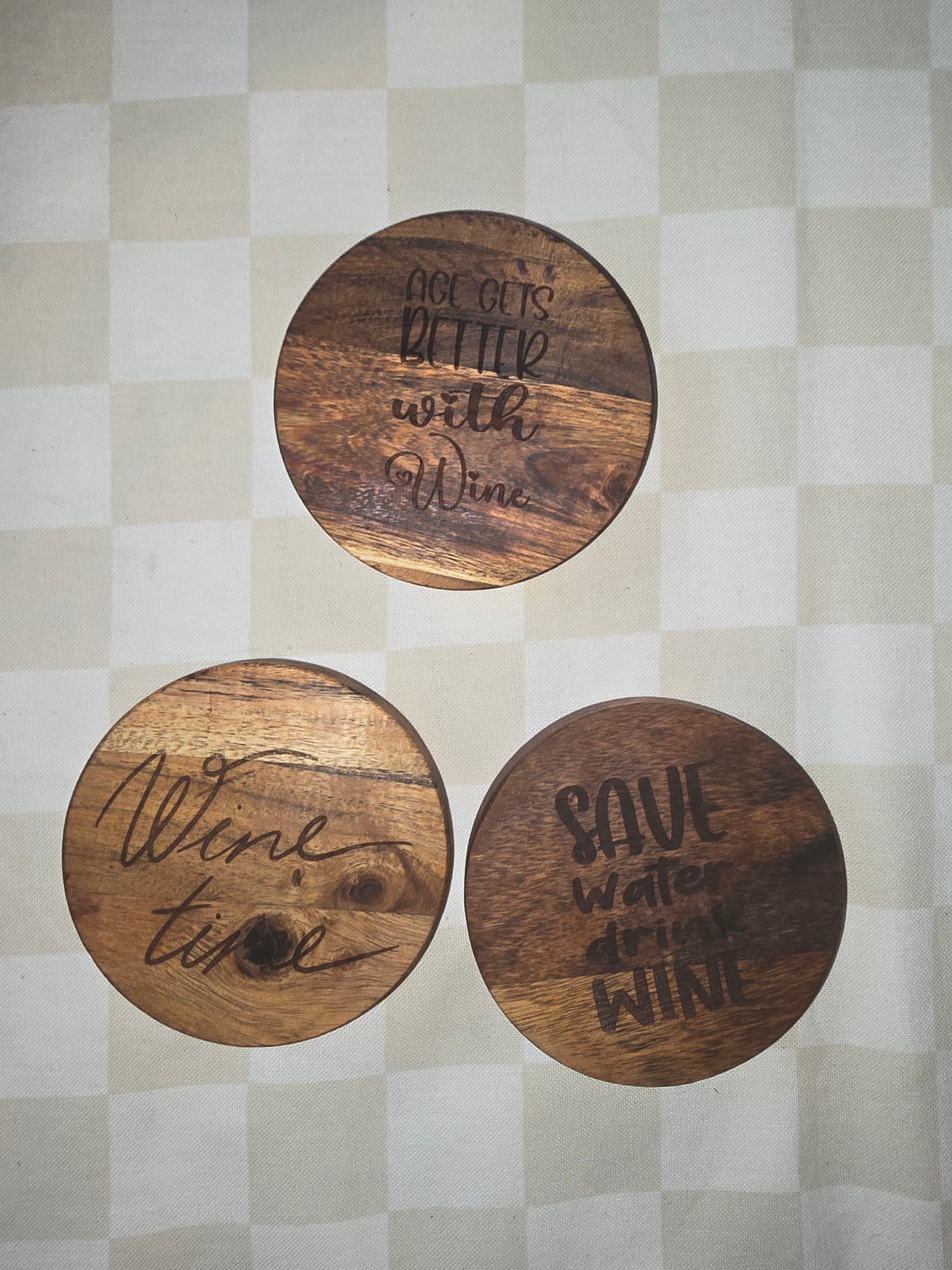WINE & VODKA Acacia Wood Laser Engraved Custom Coasters