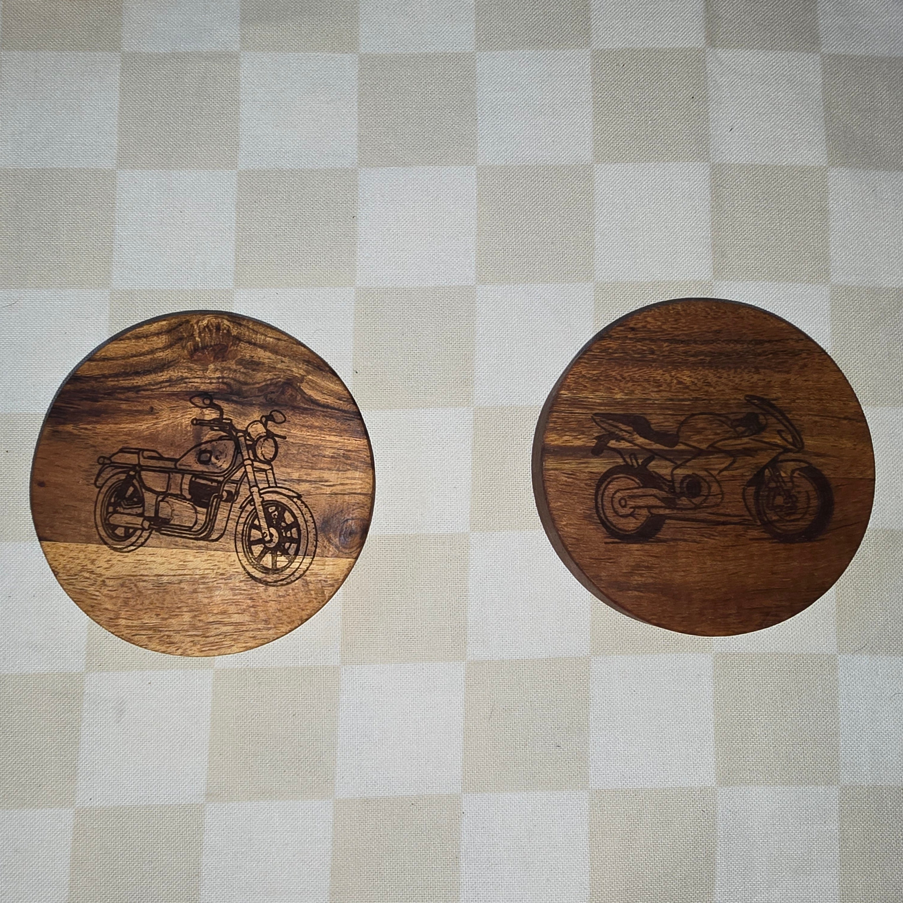 MOTORBIKES Acacia Wood Laser Engraved Custom Coasters