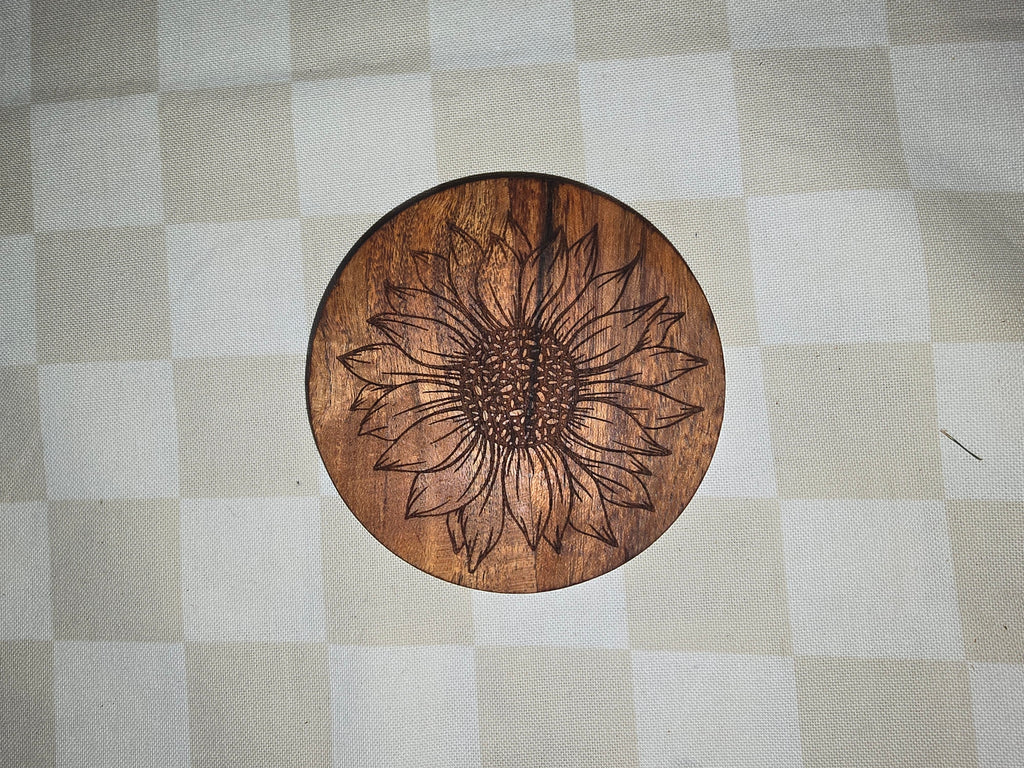 FLOWER Acacia Wood Laser Engraved Custom Coasters
