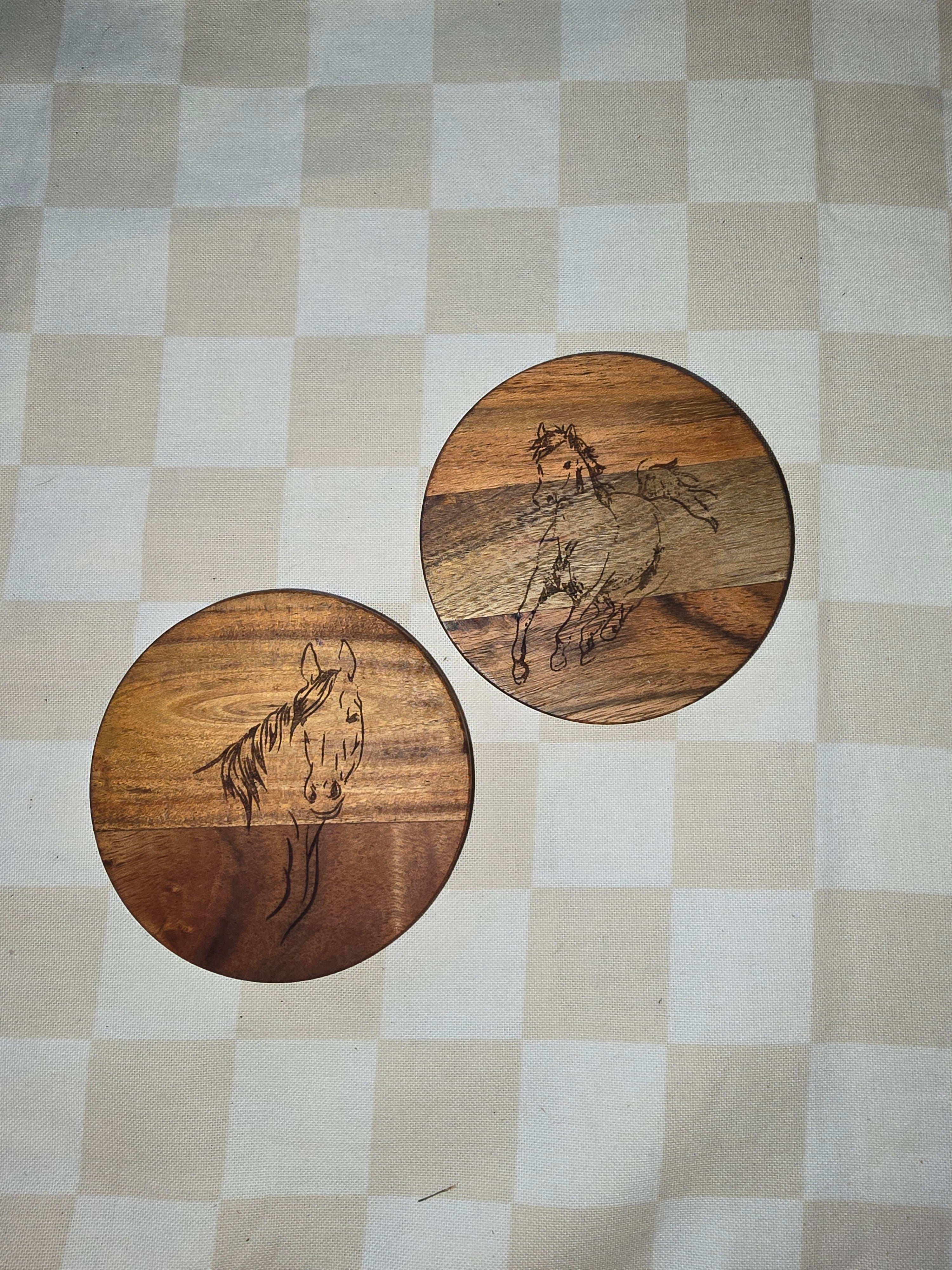 FARM ANIMALS Acacia Wood Laser Engraved Custom Coasters