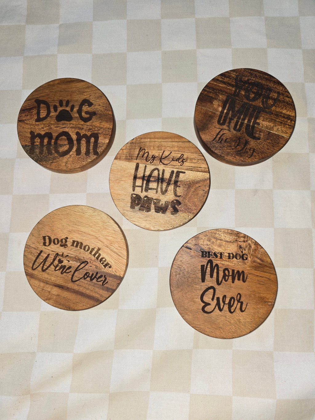 DOG Acacia Wood Laser Engraved Custom Coasters