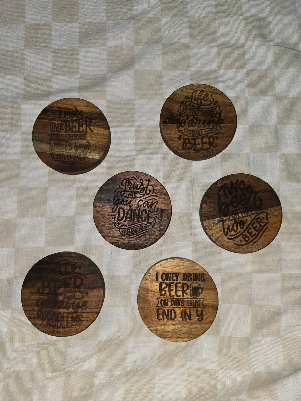 Coasters | BEER Acacia Wood Laser Engraved Custom Coasters