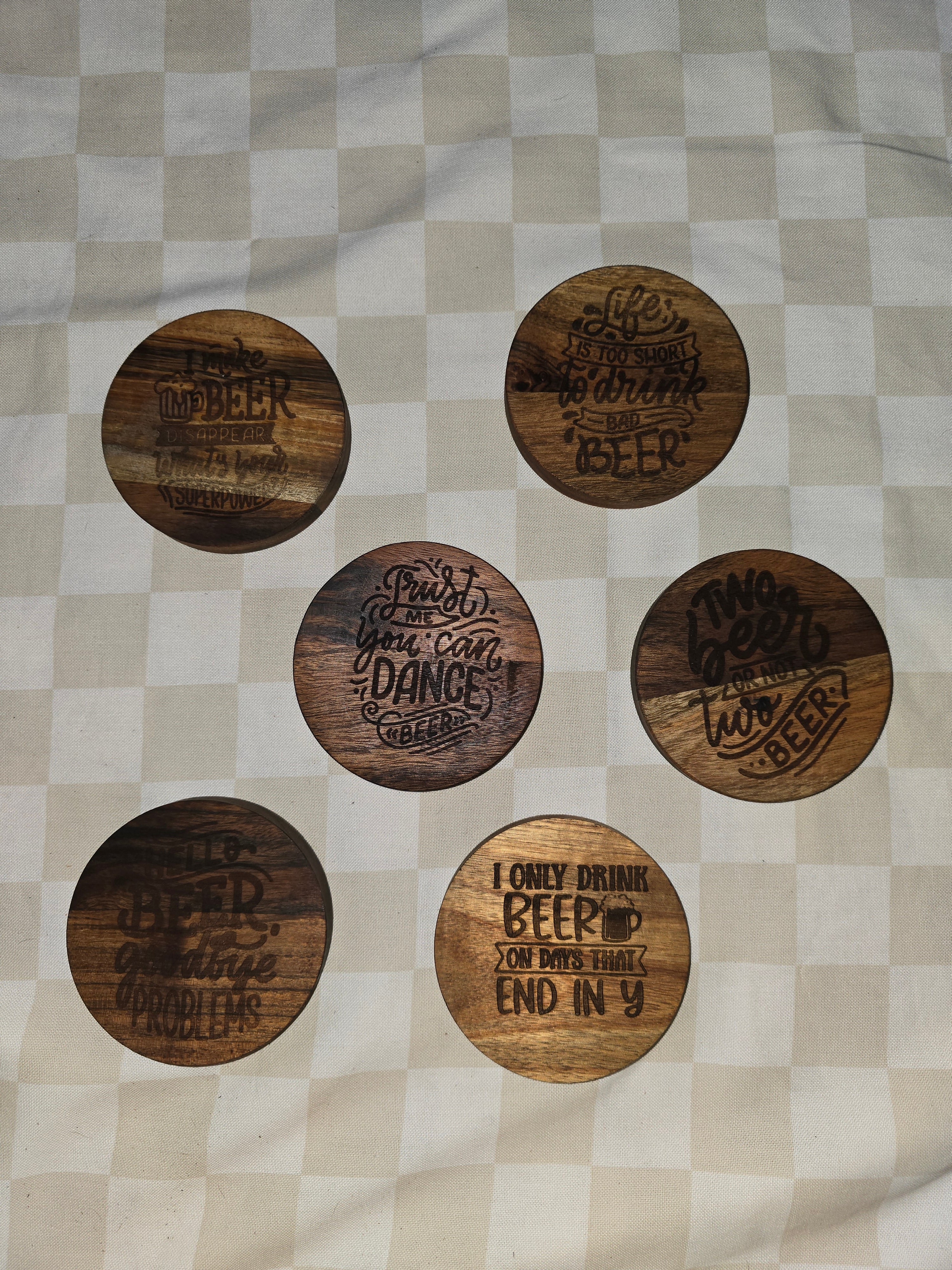 Coasters | BEER Acacia Wood Laser Engraved Custom Coasters