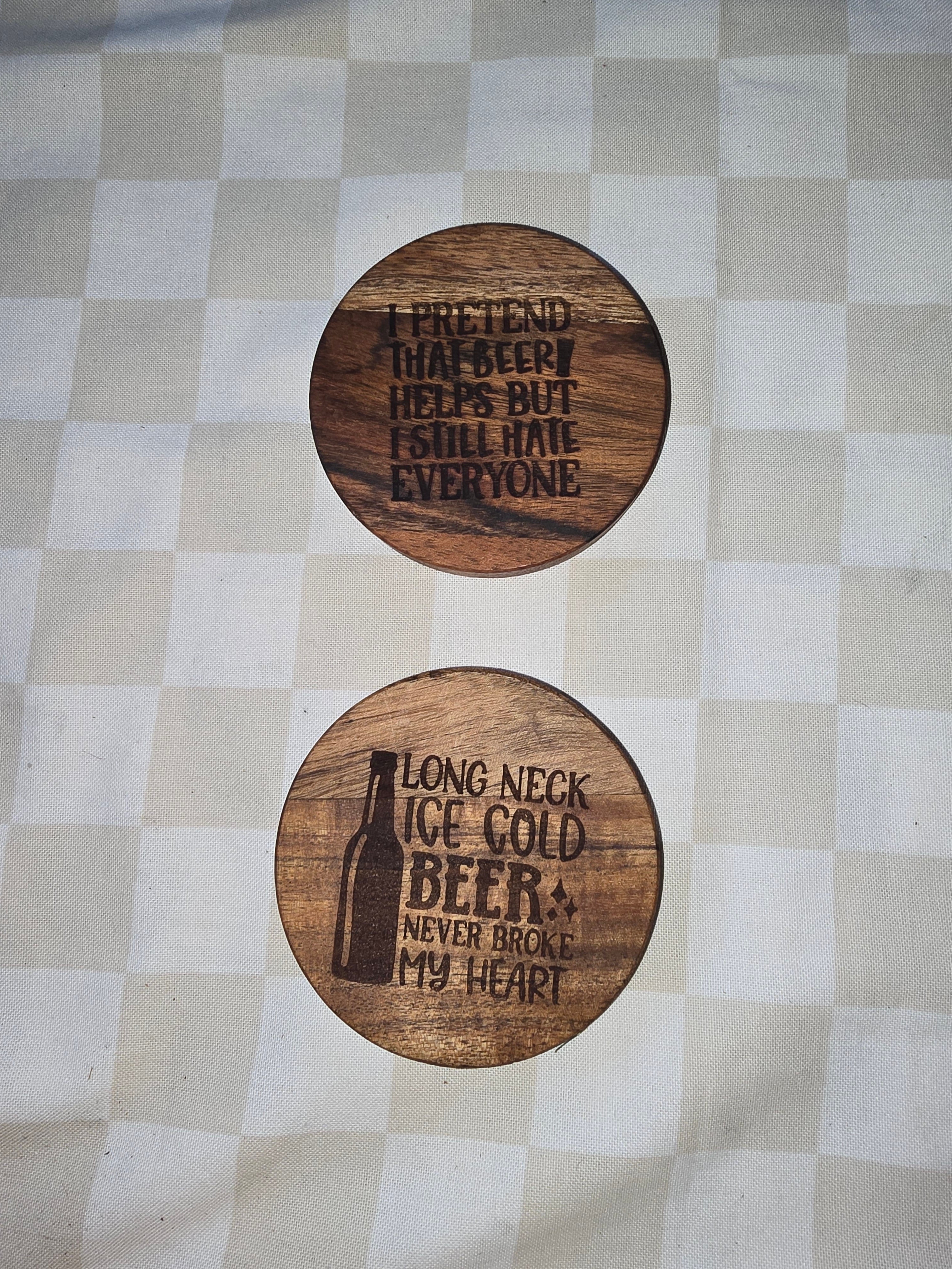 Coasters | BEER Acacia Wood Laser Engraved Custom Coasters