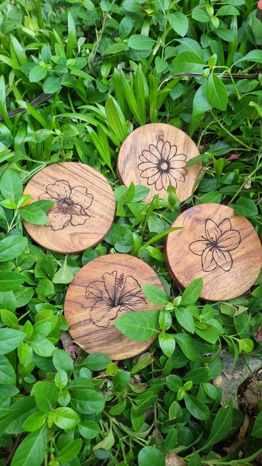 FLOWER Acacia Wood Laser Engraved Custom Coasters
