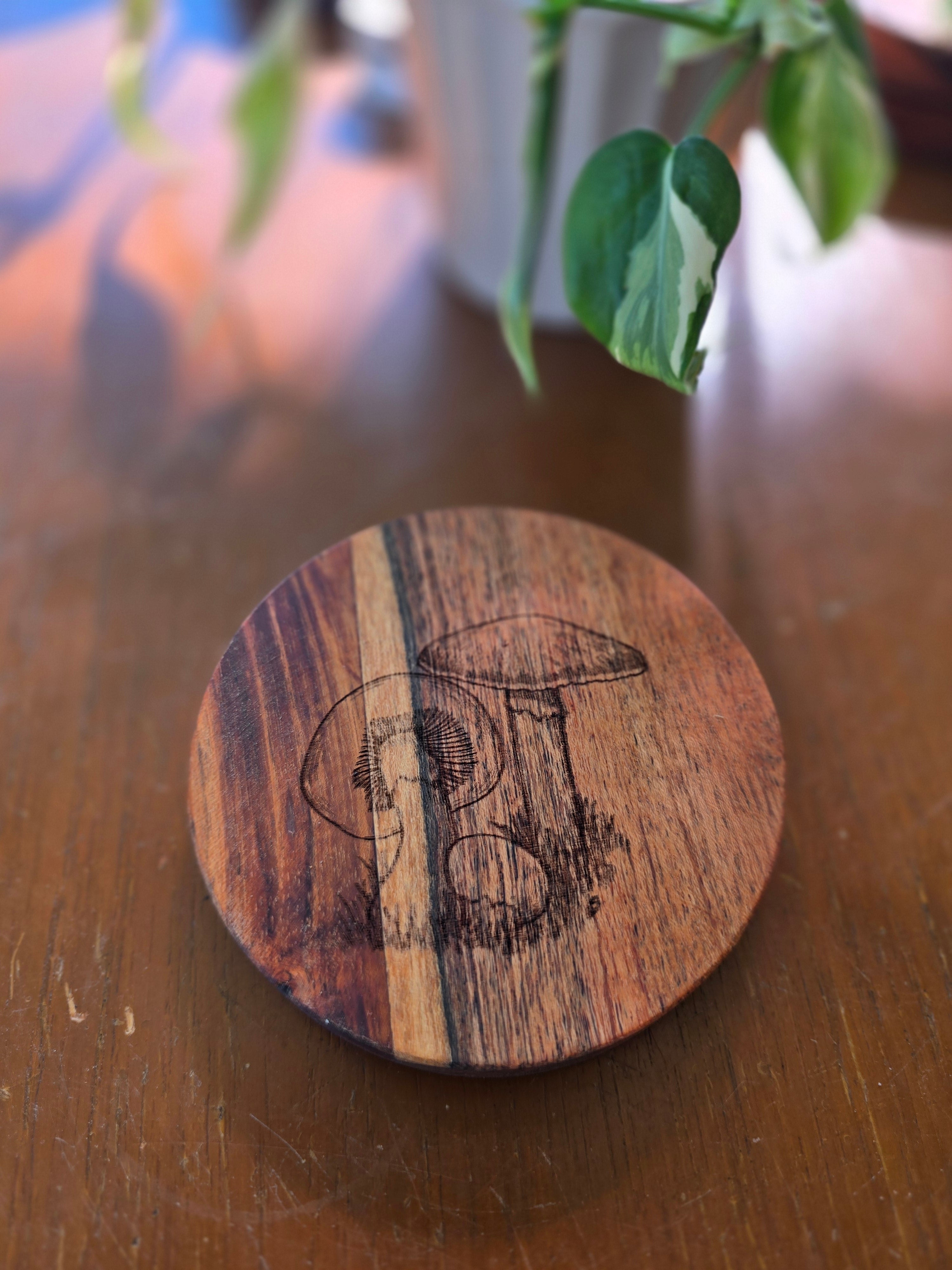 PLANT Acacia Wood Laser Engraved Custom Coasters