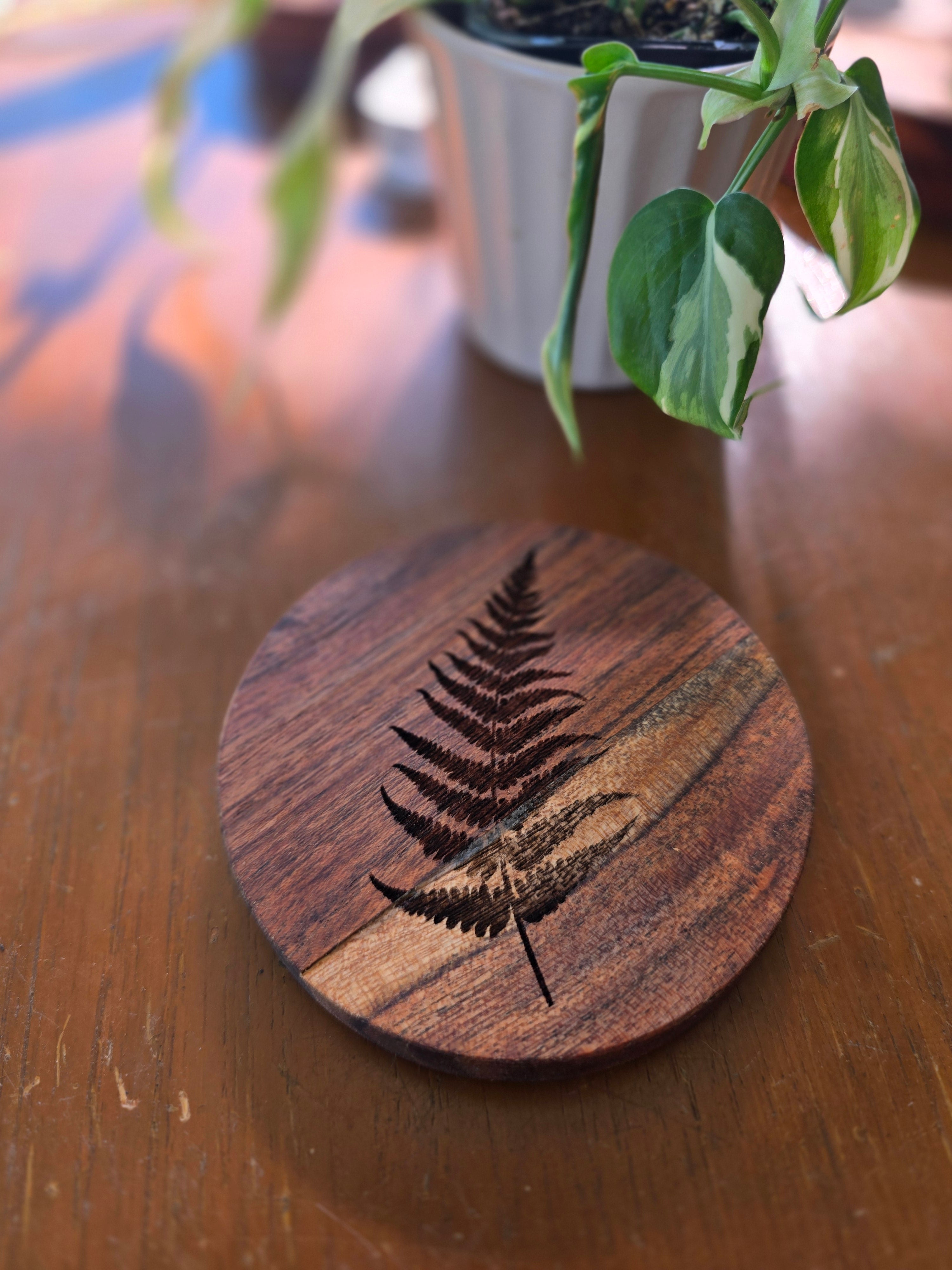 PLANT Acacia Wood Laser Engraved Custom Coasters